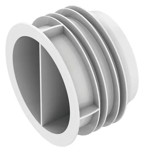 Runder Verbindungselement für Luftverteiler, in weißer Farbe, mit geripptem Design. Produkt von Vaillant, geeignet für Niedrigbau-Anwendungen.